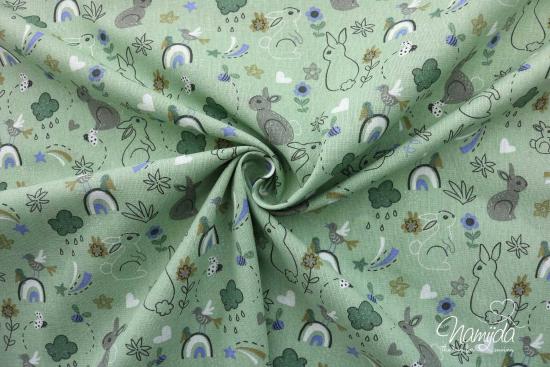 0,5 MTR. ♥  HÄSCHENLiEBE - BAUMWOLLE - DUSTY MiNT ♥