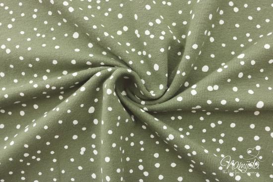 0,5 MTR. ♥ Jersey Different Dots  Khaki / Weiss - Punktejersey ♥