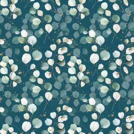 0,5 MTR.  AQUARELL EUKALYPTUS TRAUM GOLD SPRENKEL - JERSEY - Petrol