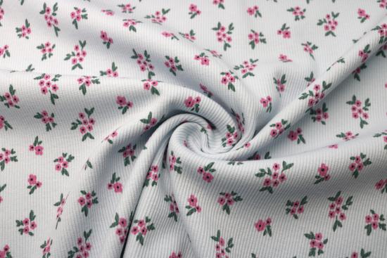 0,5 MTR. ♥ RIPPSTRICK JERSEY  BLÜTENPOESIE HELLBLAU  ♥