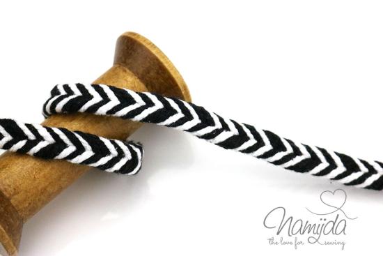 1 MTR. ♥ FLECHT KORDEL SCHwARZ/WeiSS - 10mm ♥