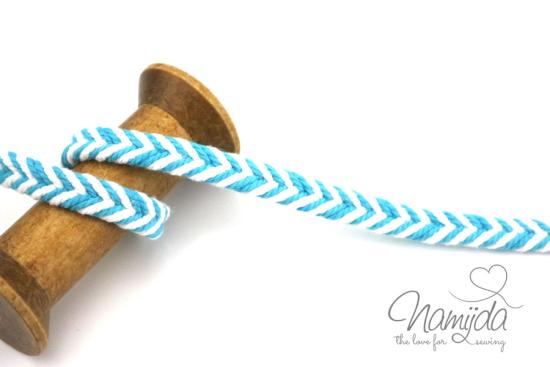 1 MTR. ♥ FLECHT KORDEL TüRKIS/WeiSS - 10mm ♥