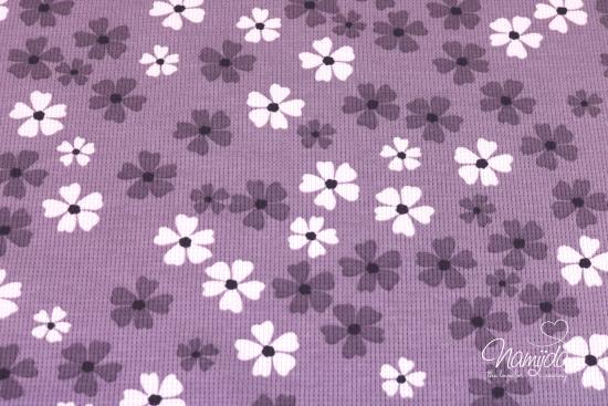 0,5 MTR. ♥ WAFFEL STRICKJERSEY - FLOWERS LAVENDEL ♥