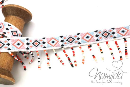 1 MTR. INCA WEBBAND MIT PERLEN RoSE/HeLLBLAU/SCHWaRZ