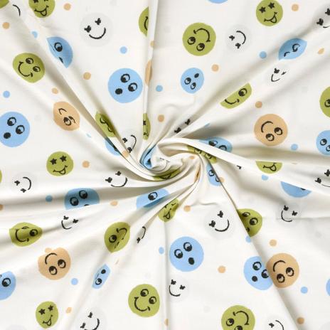 0,50 MTR. ♥ SMILEY COLOURFUL BLAU JERSEY ♥