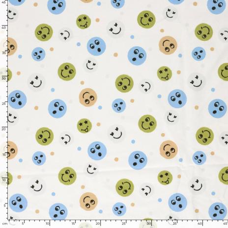 0,50 MTR. ♥ SMILEY COLOURFUL BLAU JERSEY ♥
