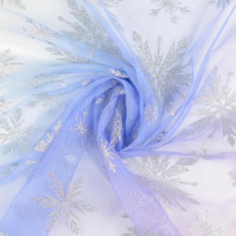 0,5 MTR. ♥ SOFT TüLL EISKRISTALLE FARBVERLAUF FLIEDER/EISBLAU  ♥