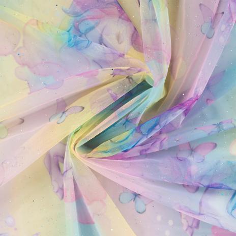 0,5 MTR. ♥ SOFT TüLL GLITZER UNICORN BUTTERFLY MULTICOLOUR  ♥