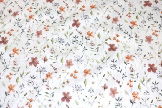 0,5 MTR. ♥ RIPPSTRICK JERSEY SUMMER FLOWERS APRICOT ♥