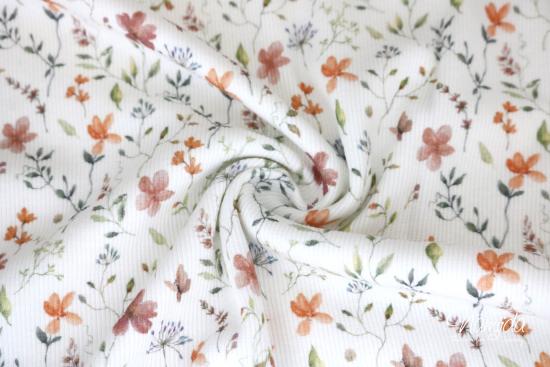 0,5 MTR. ♥ RIPPSTRICK JERSEY  FLOWERS APRICOT ♥