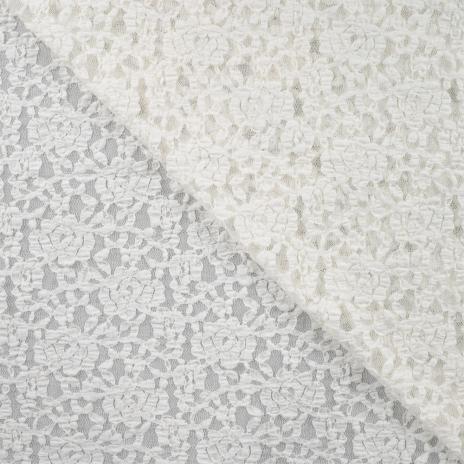 0,5 MTR. ♥ Elastische Spitze BLUMEN - NATUR/WEISS - Spitzenstoff ♥