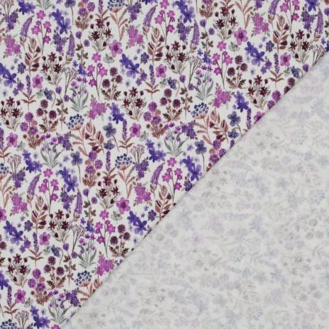 0,5 MTR. ♥ RIPPSTRICK JERSEY AUTUMN FLOWERS LILA ♥