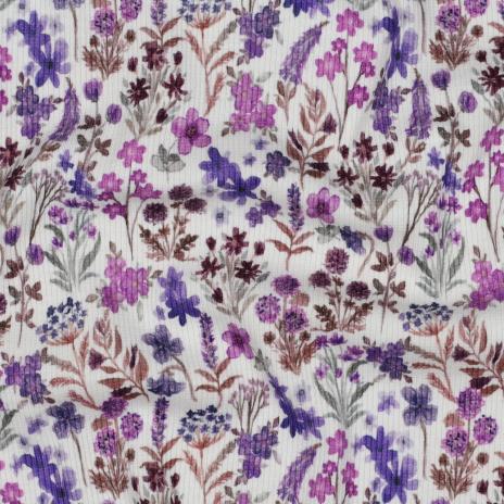 0,5 MTR. ♥ RIPPSTRICK JERSEY AUTUMN FLOWERS LILA ♥