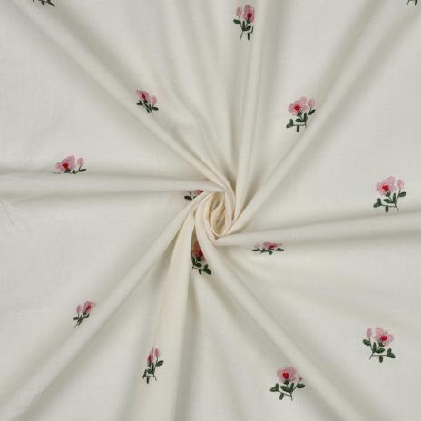 0,5 MTR.♥ CRINKLE BAUMWOLL VOILE GESTICKTE BLÜMCHEN ♥