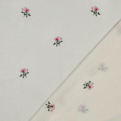 0,5 MTR.♥ CRINKLE BAUMWOLL VOILE GESTICKTE BLÜMCHEN ♥
