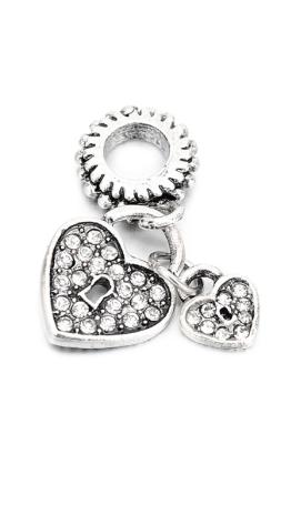 1 Stück ♥ Metall Schiebeperle mit Herzanhänger - Silber -8mm ♥
