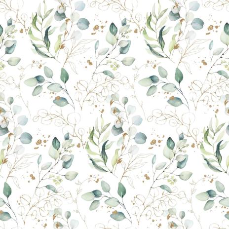 0,5 MTR.♥  AQUARELL EUKALYPTUS TRAUM GOLD SPRENKEL BAUMWOLL POPELINE ♥