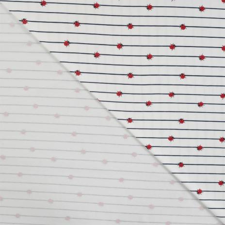 0,50 MTR. ♥ LITTLE LADYBUGS MARIENKÄFER LINES NAVY JERSEY  ♥