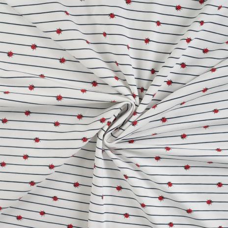 0,50 MTR. ♥ LITTLE LADYBUGS MARIENKÄFER LINES NAVY JERSEY  ♥