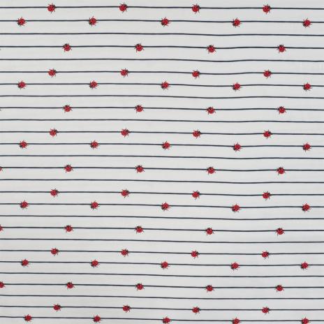 0,50 MTR. ♥ LITTLE LADYBUGS MARIENKÄFER LINES NAVY JERSEY  ♥