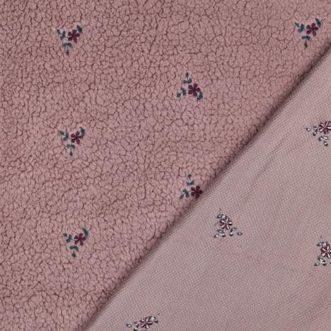 0,5 MTR. ♥ TEDDY GESTICKTE BLÜMCHEN MAUVE ♥
