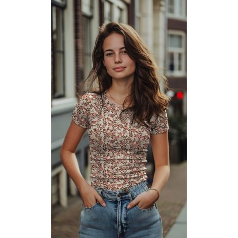 0,5 MTR. ♥ RIPPSTRICK BIO JERSEY AUTUMN DAISIES BEIGE ♥