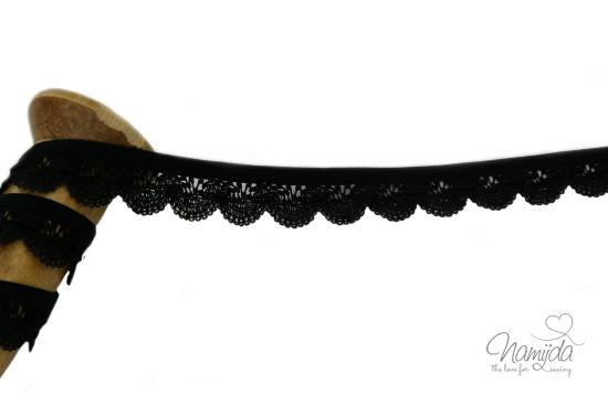 1 MTR. ♥ Elastische BOGENSPITZE - Ziergummi - SCHWARZ - 1,8cm ♥
