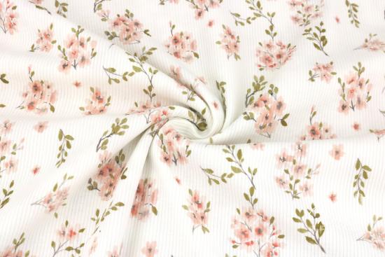 0,5 MTR. ♥ RIPPSTRICK JERSEY FLOWERS NATUR ♥