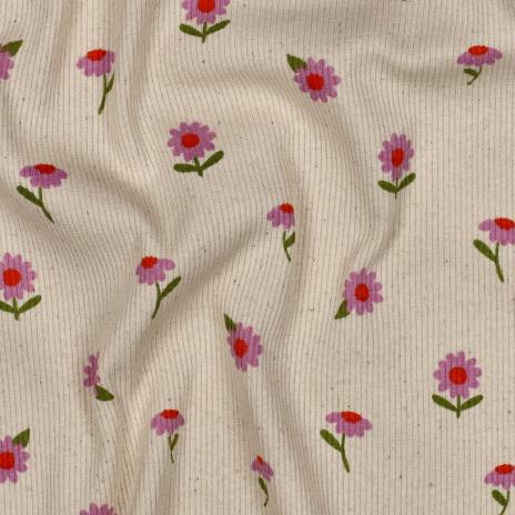 0,5 MTR. ♥ RIPPSTRICK JERSEY  BLÜMCHEN NATURAL ♥