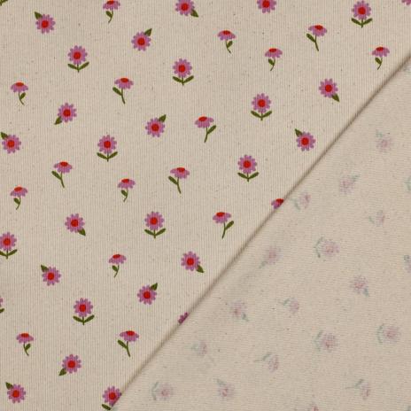 0,5 MTR. ♥ RIPPSTRICK JERSEY  BLÜMCHEN NATURAL ♥