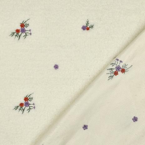 0,5 MTR. ♥ TEDDY GESTICKTE BLÜMCHEN NATUR ♥
