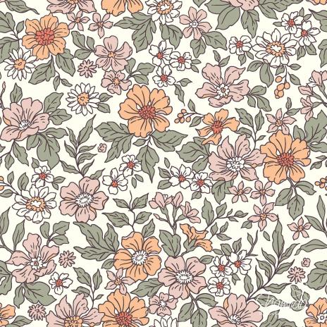 0,5 MTR. ♥ RIPPSTRICK JERSEY RETRO FLOWERS ♥