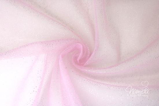 0,5 MTR. ♥ WEICHER GLITZER TüLL ROSE/SILBER ♥