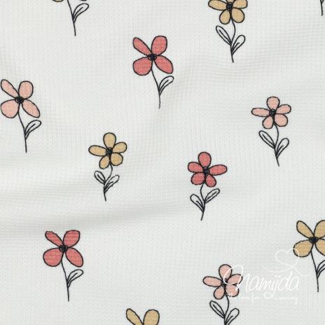 0,5 MTR. ♥ WAFFEL STRICKJERSEY - FLOWERS PEACH/APRICOT ♥