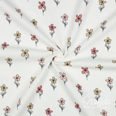 0,5 MTR. ♥ WAFFEL STRICKJERSEY - FLOWERS PEACH/APRICOT ♥