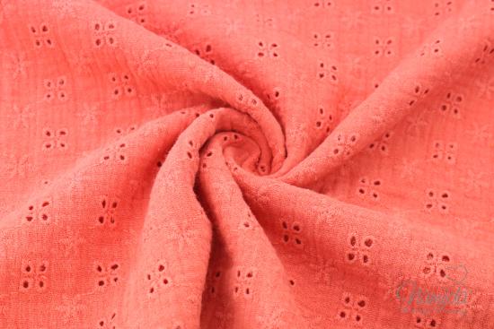 0,5 MTR. ♥ LoCHSTICKEREI  MuSSELIN - CORALLE - DouBLE GAUZE ♥