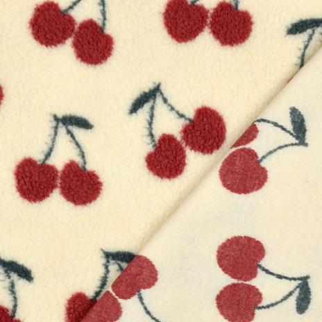 0,5 MTR. ♥ TEDDY JACQUARD KIRSCHEN NATUR ♥