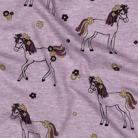 0,50 MTR.  ♥ GLITZER PFERDE MAUVE JERSEY ♥