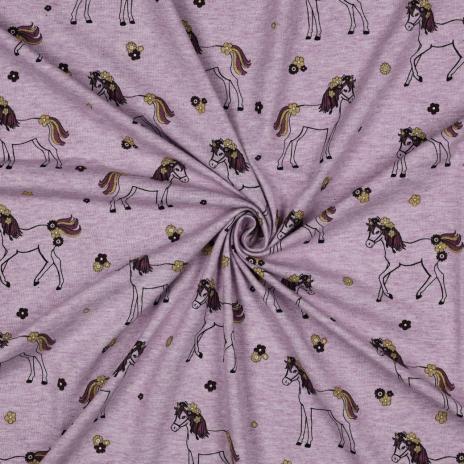 0,50 MTR.  ♥ GLITZER PFERDE MAUVE JERSEY ♥