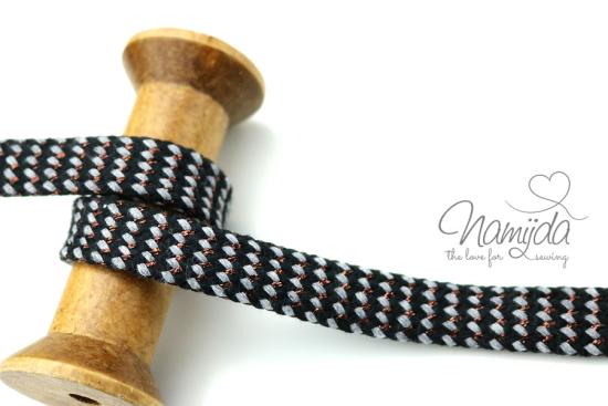 1 MTR. KUPFER METALLIC BAUMWOLLKORDEL SCHWARZ/GRAU/Kupfer  - 1,8 CM