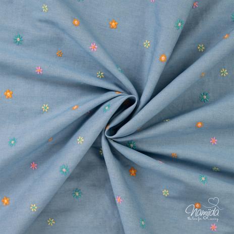 0,5 MTR. JEANS CHAMBRAY BLÜMCHEN