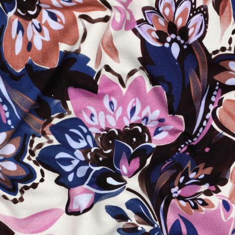 0,5 MTR. AUTUMN BLOOMS NATUR/LILA - FRENCH TERRY
