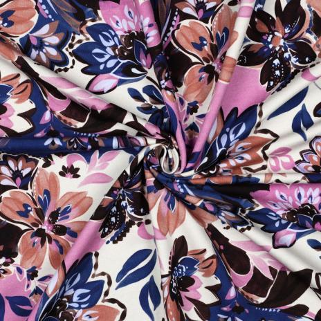 0,5 MTR. AUTUMN BLOOMS NATUR/LILA - FRENCH TERRY