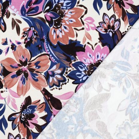 0,5 MTR. AUTUMN BLOOMS NATUR/LILA - FRENCH TERRY