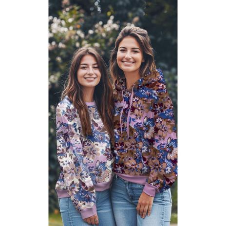 0,5 MTR. AUTUMN BLOOMS BRAUN/LILA - FRENCH TERRY