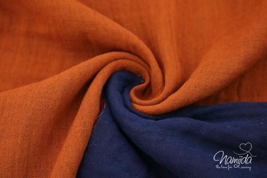 0,5 MTR. ♥ DouBLE FACE GAUZE - Musselin  BRAUN/NAVY - Baumwollstoff ♥