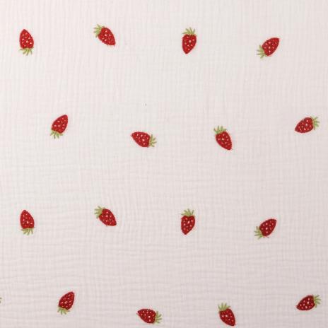 0,5 MTR. ♥ MuSSELIN GESTICKTE ERDBEEREN ♥