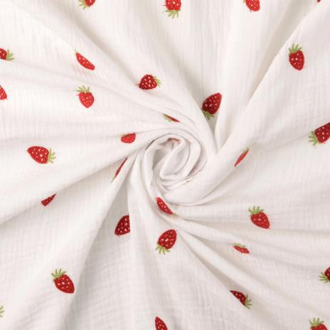 0,5 MTR. ♥ MuSSELIN GESTICKTE ERDBEEREN ♥