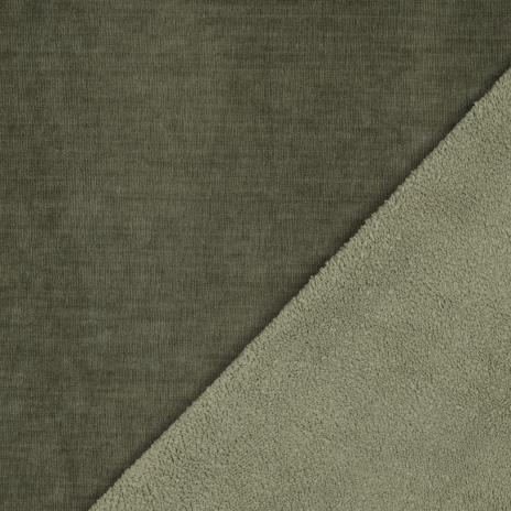 0,50 MTR. ♥ FEINCORD DOUBLEFACE FLEECE KHAKI STRETCH ♥