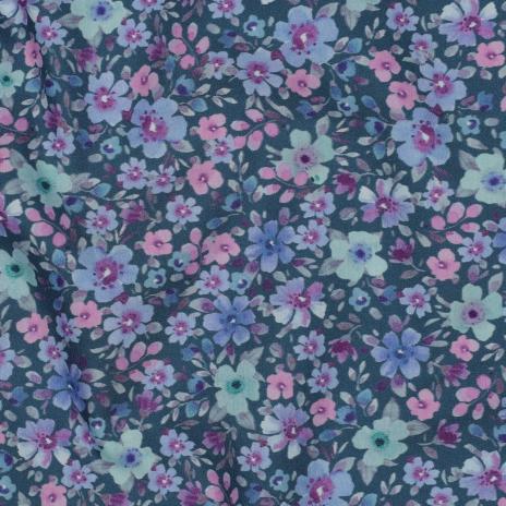 0,5 MTR.♥ BLÜTENMEER PETROL BAUMWOLL POPELINE ♥